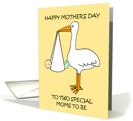 Happy Mother's Day to Lesbian Moms to Be Cartoon Stork and Baby card