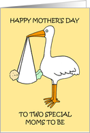 Happy Mother’s Day to Lesbian Moms to Be Cartoon Stork and Baby card