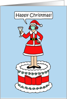 Covid 19 Happy Christmas Cartoon Lady in Santa Outfit and Face Mask card