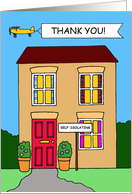 Covid 19 Thank you Self-isolation Cartoon House and Plane card