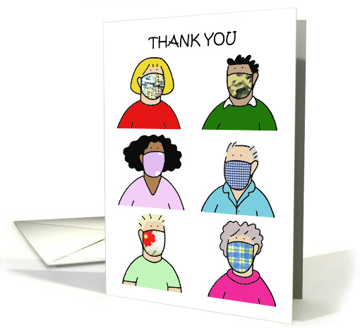Covid 19 Thank You for the Face Masks Cartoon Group of People card