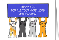 Thank you to Head Boy Cartoon Cats Holding a Banner card