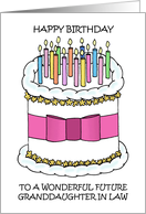 Happy Birthday to Future Granddaughter in Law, Cartoon Cake and Candles. card