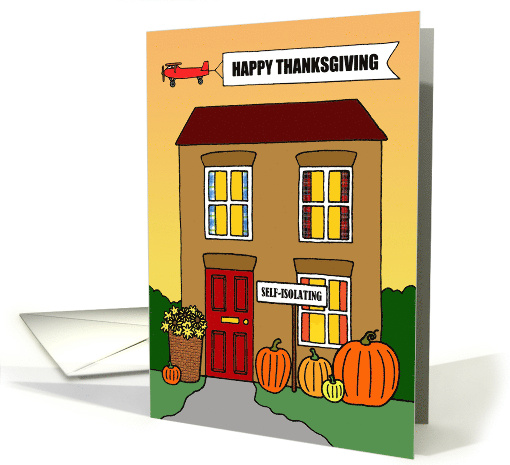 Covid 19 Happy Thanksgiving Cartoon House and Pumpkins card (1629616)