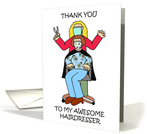 Thank You to Female Hairdresser Covid 19 Cartoon with a Customer card