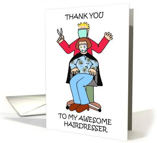 Thank You to Male Hairdresser Covid 19 Cartoon with a Customer card