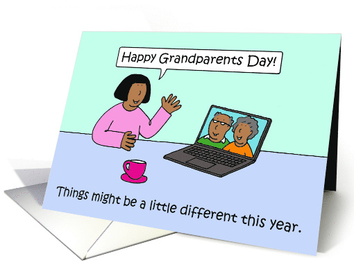 Happy Grandparents Day African American Couple Covid 19 Cartoon card