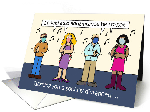 Covid 19 Socially Distant Happy New Year Auld Lang Syne Cartoon card