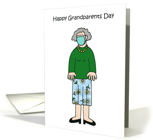 Happy Grandparents Day September 8th Cartoon Grandma in Face Mask card