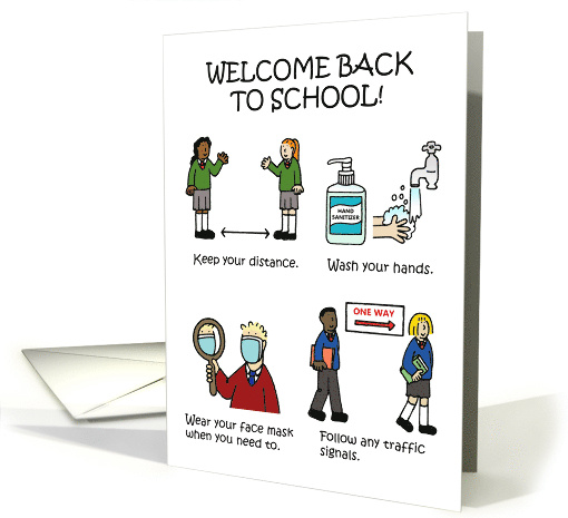 Covid 19 Welcome Back to School Cartoon Humor Safety Advice card