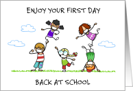 Covid 19 First Day Back at School Children Having Fun In Face Masks card