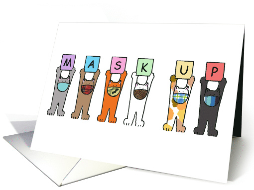 Covid 19 Cartoon Cats in Face Masks Mask Up card (1634614)