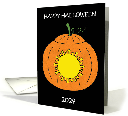 Covid 19 Halloween 2024 Cartoon Pumpkin with Virus Shape Cut Out card