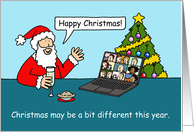 Covid 19 Happy Christmas Cartoon Santa on a Video Call Humor card