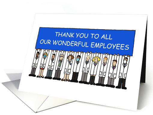 Covid 19 Thanks to Employees Cartoon Scientists with a Banner card