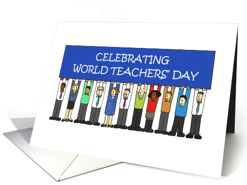 World Teachers' Day October 5th Cartoon People with a Banner card