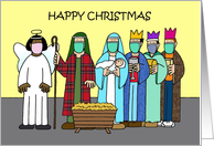 Covid 19 Happy Christmas Cartoon Nativity Scene with Facemasks card