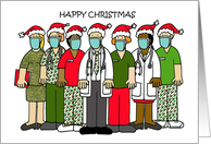 Covid 19 Happy Christmas Medical Staff Team Cartoon Group card