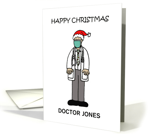 Covid 19 Happy Christmas Doctor Cartoon to Personalize Any Name card
