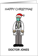 Covid 19 Happy Christmas Doctor Cartoon to Personalize Any Name card