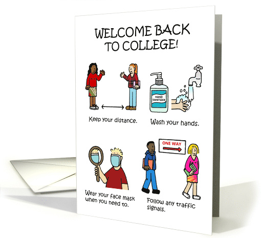 Covid 19 Welcome Back to College Safety Cartoons for Students card