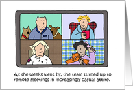Casual Attire at Remote Business Meetings Cartoon Humor card