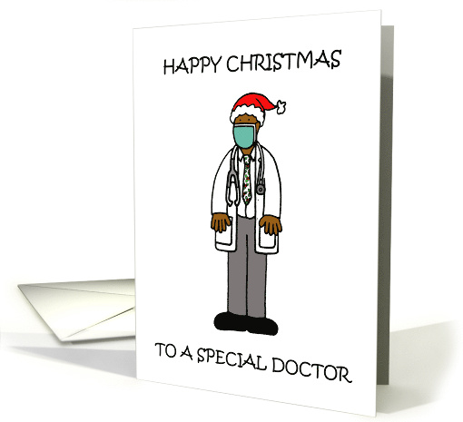 Happy Christmas Covid 19 African American Male Doctor Cartoon card