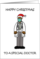 Happy Christmas Covid 19 African American Male Doctor Cartoon card