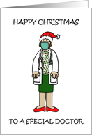 Happy Christmas Covid 19 Female Doctor in a Face Mask Cartoon card