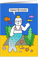 Happy Birthday Purrmaid in a Shell Bra Under the Sea Cartoon card