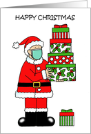 Covid 19 Happy Christmas Santa in a Face Mask Holding Gifts card