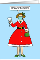 Covid 19 Happy Christmas Cartoon Festive Lady in a Face Mask card