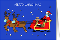 Covid 19 Happy Christmas Cartoon Santa and Sleigh in the Sky card