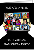 Covid 19 Virtual Halloween Party Invitation Characters on a Screen card