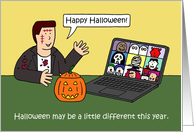 Covid 19 Virtual Halloween Party Cartoon Humor With a Pumpkin card