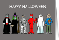 Covid 19 Happy Halloween Cartoon Characters with Face Coverings card