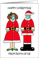 Covid 19 Happy Christmas from Both of Us Cartoon Mr and Mrs Claus card