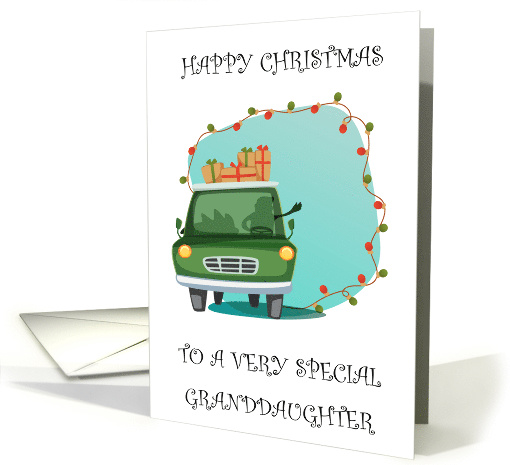 Happy Christmas Granddaughter Festive Car with Gifts and Lights card