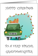 Happy Christmas Granddaughter Festive Car with Gifts and Lights card