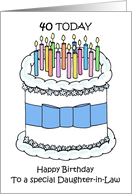 Happy 40th Birthday to Daughter in Law Cartoon Cake and Lit Candles card