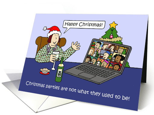 Covid 19 Virtual Remote Christmas Party Cartoon Humor card (1651228)