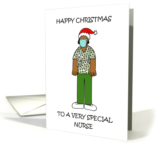 Covid 19 Happy Christmas African American Nurse in Santa Hat card