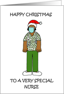 Covid 19 Happy Christmas African American Nurse in Santa Hat card