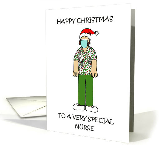 Covid 19 Happy Christmas Cartoon Nurse in Santa Hat card (1652368)