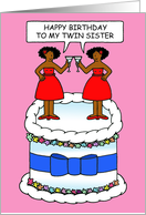 Happy Birthday to African American Twin Sister Ladies on a Cake card