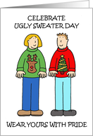 Ugly Sweater Day December 16th Cartoon Couple in Christmas Sweaters card