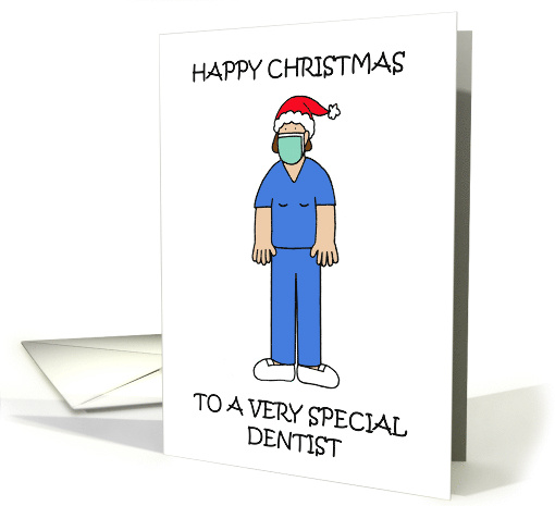 Covid 19 Happy Christmas to Female Dentist in Facemask and Scrubs card