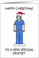 Covid 19 Happy Christmas to Female Dentist in Facemask and Scrubs card