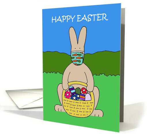 Covid 19 Happy Easter Cartoon Bunny with Basket of Eggs... (1653826)