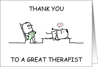Thank You to Therapist Cartoon Therapist and Client Lying on a Couch card